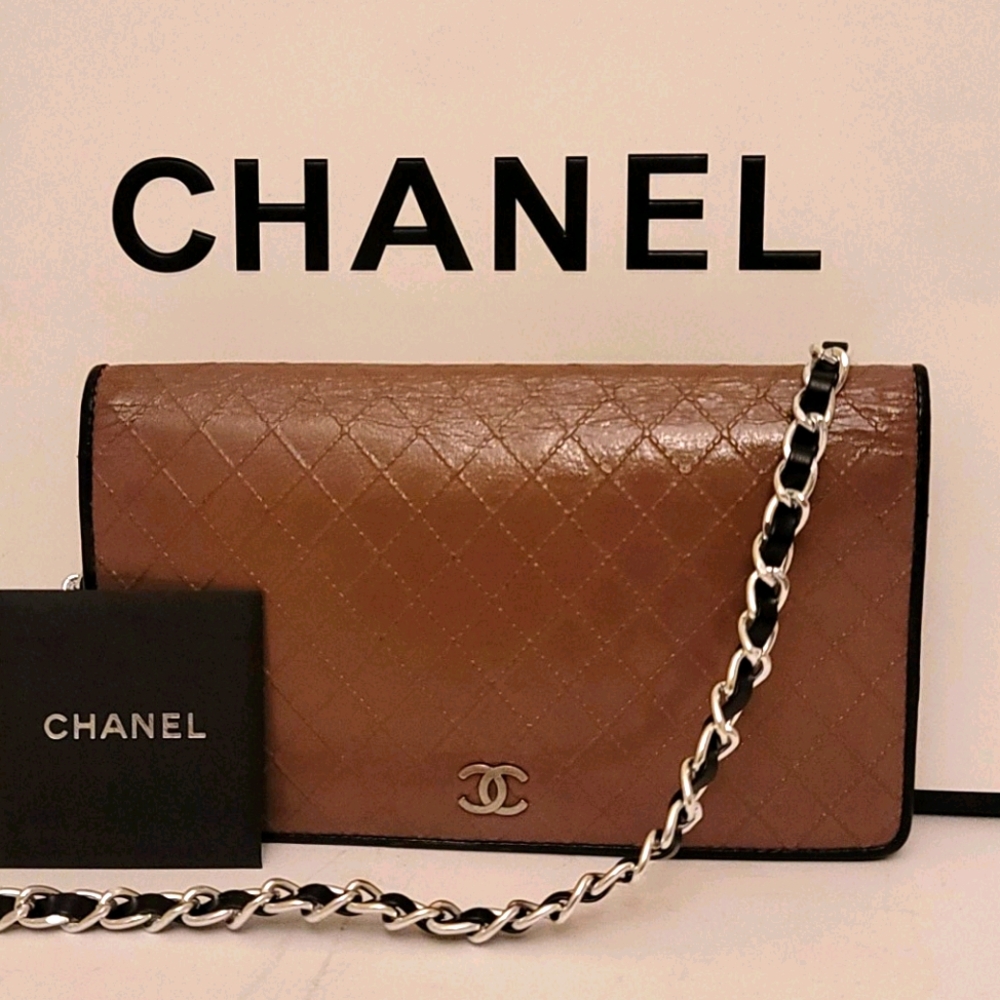 Chanel Mocha Matelasse Clutch Crossbody Purse